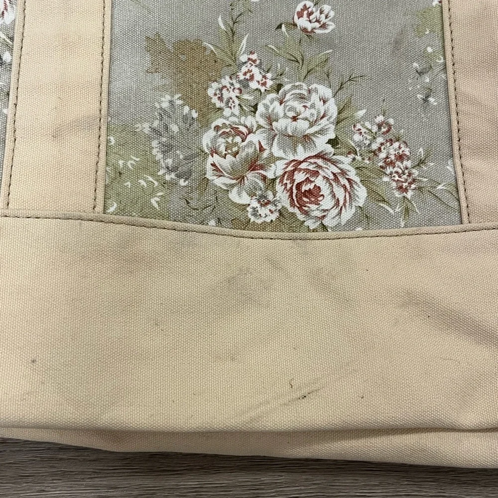 L.L. Bean Cream Floral Tote Bag Brown Handles